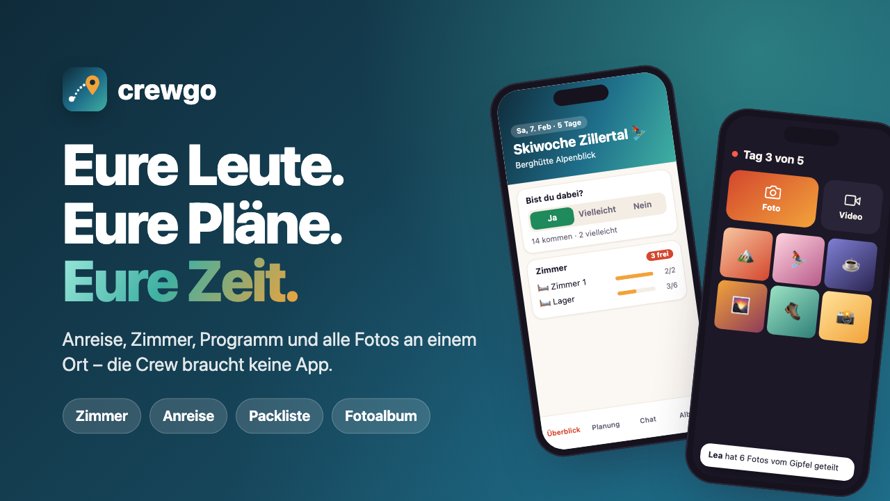 CrewGo: Gruppenreise mit Zimmerverteilung, Anreise und gemeinsamem Fotoalbum
