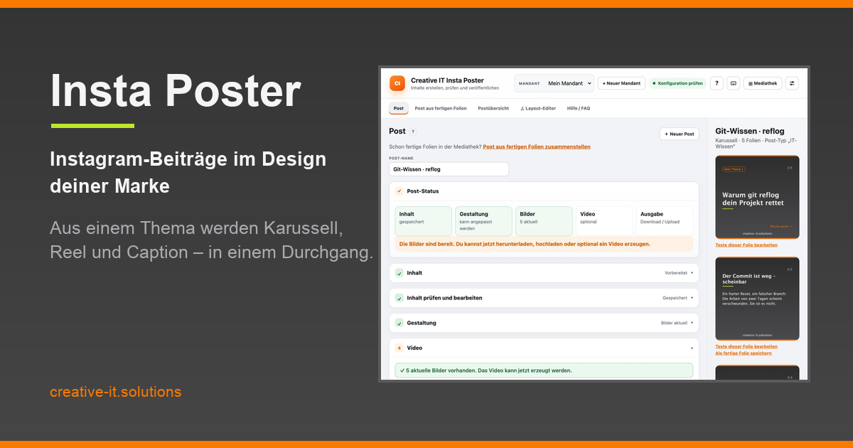 Insta Poster: Beitrag erstellen mit Vorschau der Karussell-Folien