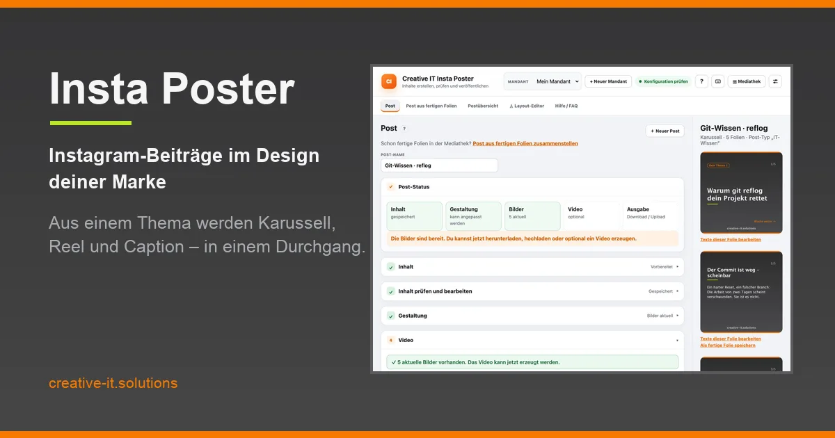 Insta Poster: Beitrag erstellen mit Vorschau der Karussell-Folien