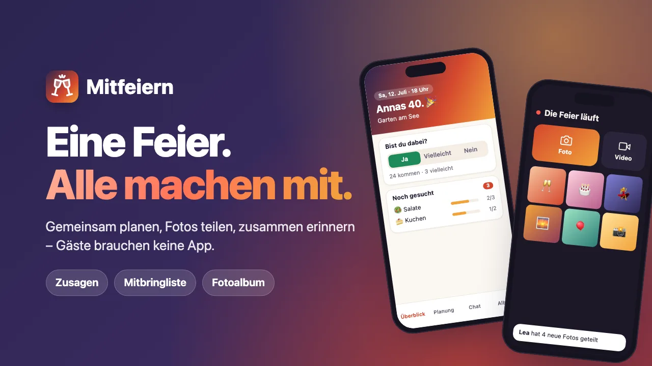Mitfeiern: Feier planen mit Zusagen, Aufgaben und gemeinsamem Fotoalbum