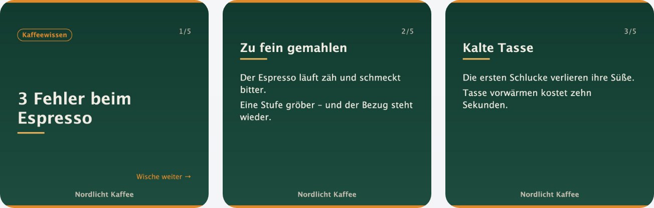 Drei fertige Karussell-Folien nebeneinander: Titelfolie und zwei Inhaltsfolien.